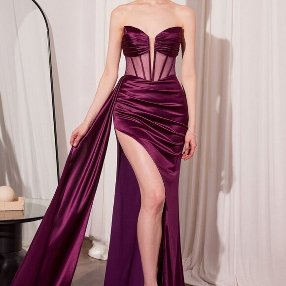 Strapless fitted formal dress. Prom homecoming party gala military ball red,blue - Picture 5 of 13